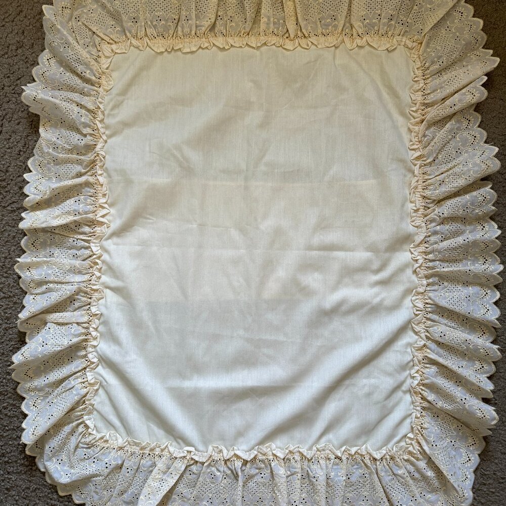 Vintage Pillow Case Cover Ruffled White Cream Lace Designs by JUDY LEE